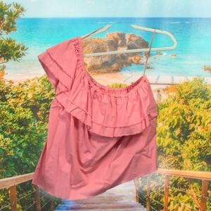Crown & Ivy one shoulder shirt cotton peach pink size L